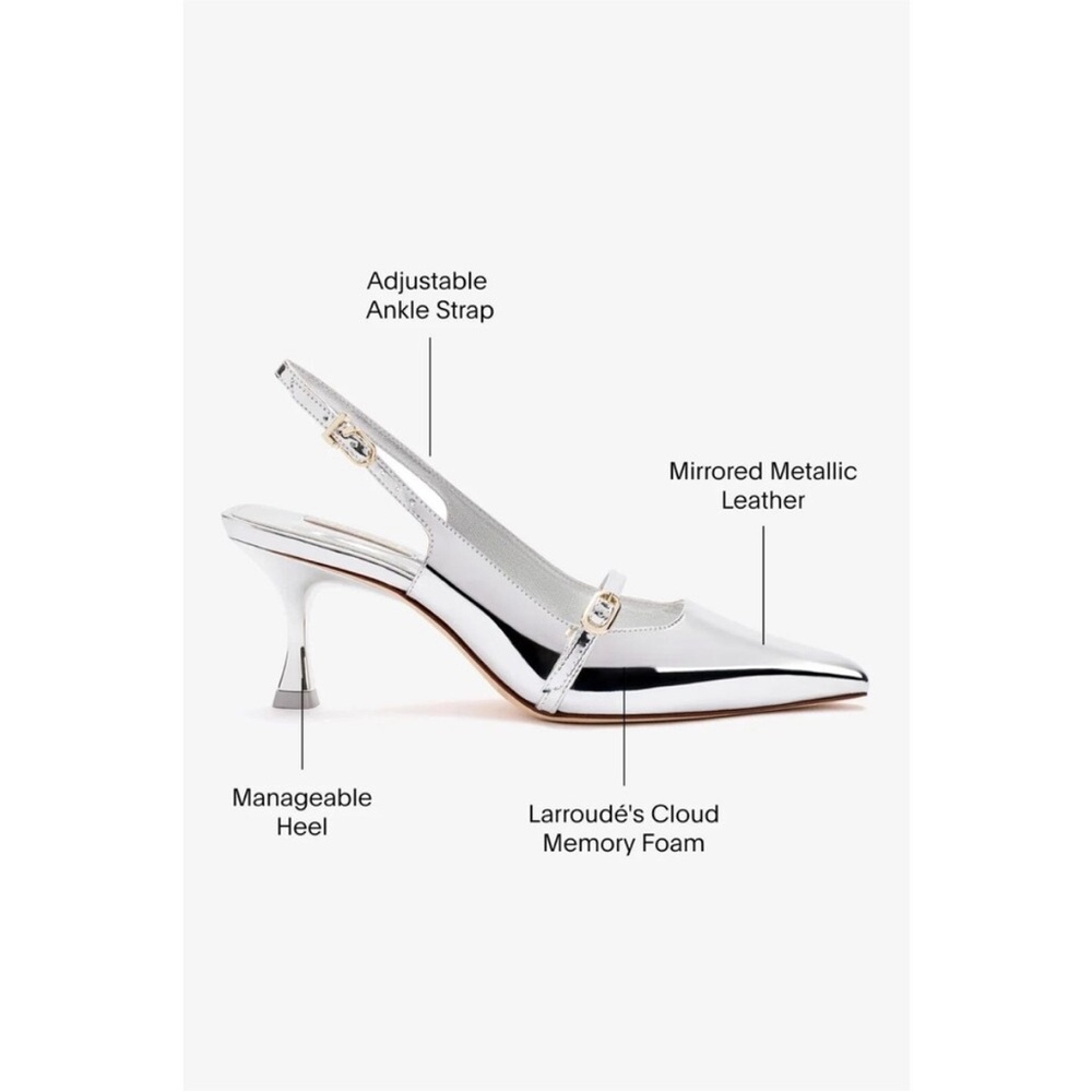Larroude Ines Silver Specchio Slingbacks Size 7.5 - Picture 12 of 12